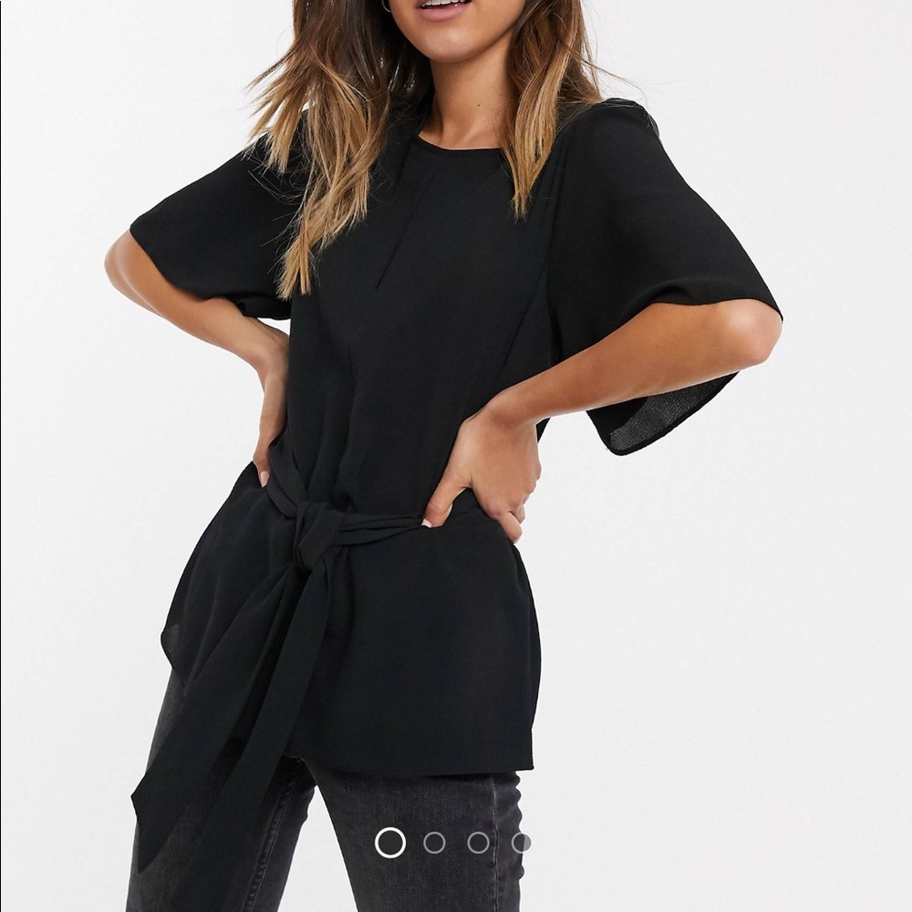 ASOS New Look Tie Waist Belted Top in Black
